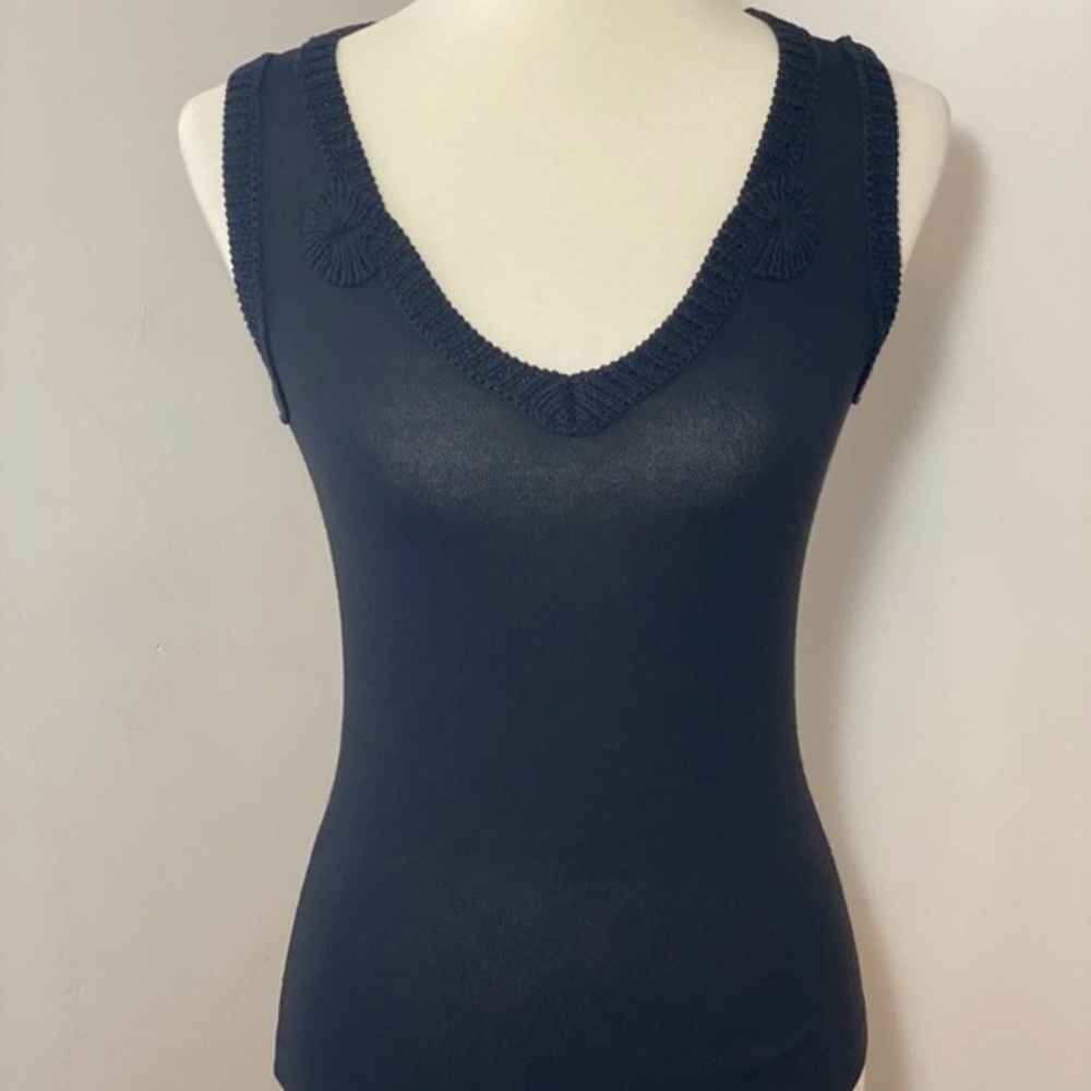 BCBGMAXAZRIA crochet embroidered black tan…